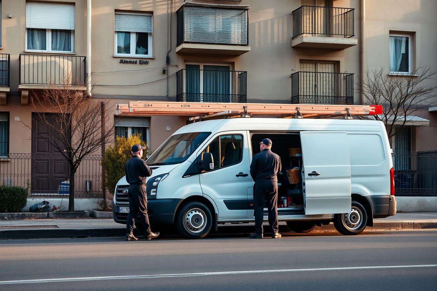 Furgoneta y equipo de Teknico cargando herramienta antes de entrar a obra