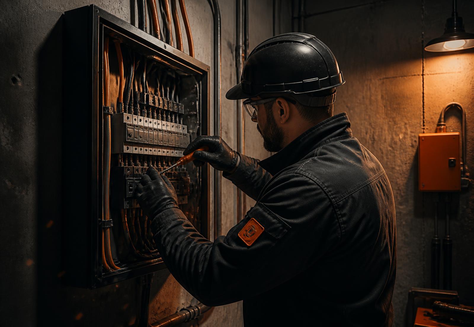 Técnico de Teknico trabajando en un cuadro eléctrico industrial
